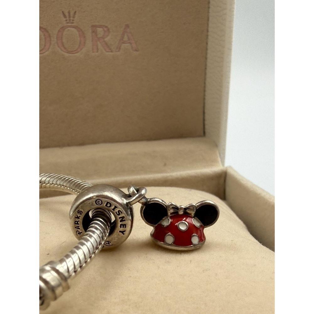 Pandora Disney Parks Silver Bracelet with Minnie Mouse Ear Hat Charm & Box - Picture 7 of 9